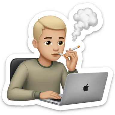guy sitting in front of a laptop, head smoking from information overload sticker