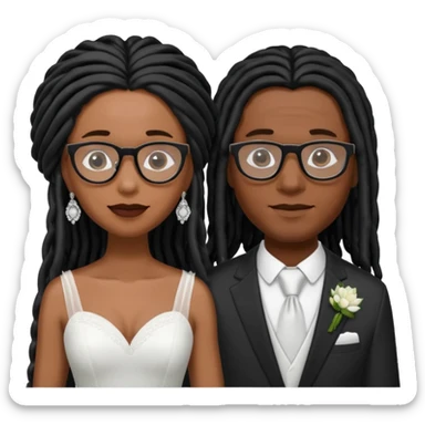 black couple with locs, male lighter skin with long black locs, female dark skin with glasses and BLACK locs wedding sticker
