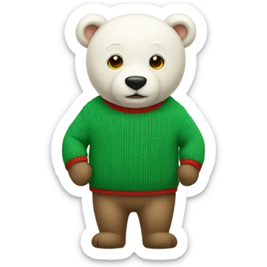 white bear wear green sweater with red scraft sticker