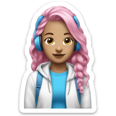 girl pink and blue hair white earphones sticker