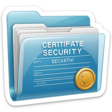 A simple emoji-style icon of a transparent plastic folder, clean and minimal, with rounded corners, subtle translucency, soft shading, and a small official documents symbol representing birth certificater, and Social Security. sticker