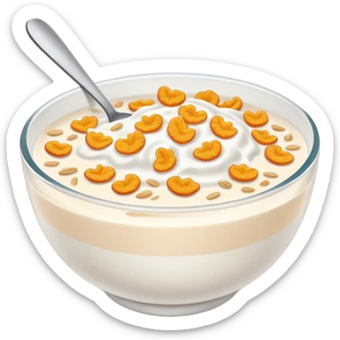 a bowl of cereal with milk, no spoon, simple, clear sticker