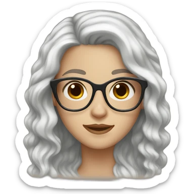 White Girl with wavy dark brown long hair, brown eyes and glasses sticker