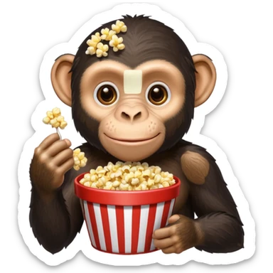 a chimpazy holding a bucket of popcorn sticker
