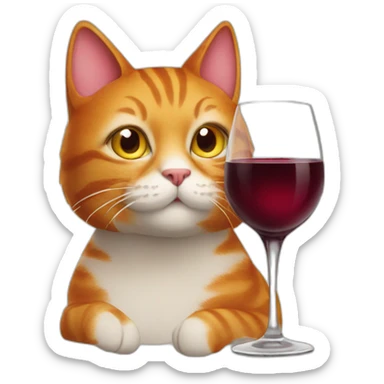 A ginger cat with a glass of red wine sticker