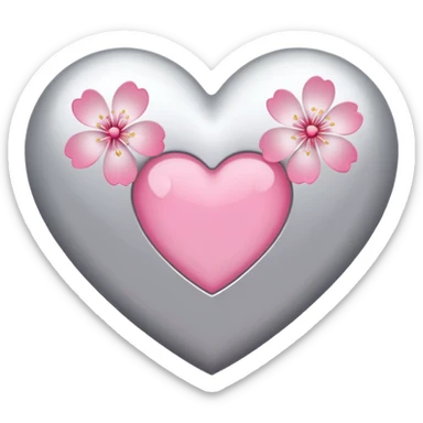 heart with a sakura blossom overlay and silver highlights sticker