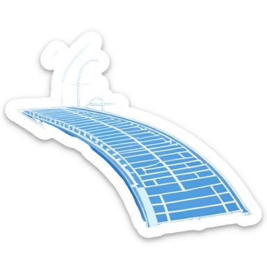 blue blueprint plan with white lines and a single dashed path from start to destination sticker
