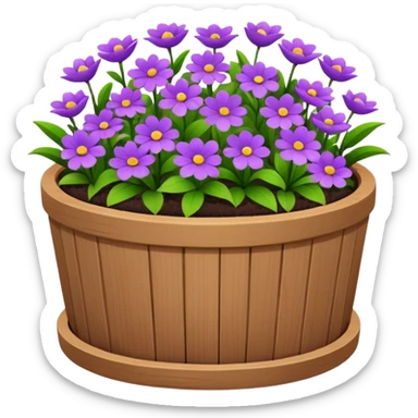 minimal flower bed in a round wooden planter sticker