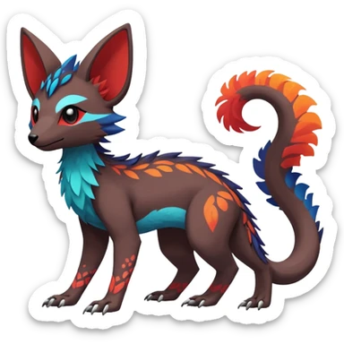 Rare realistic exotic edgy dark gothic gloomy epic pretty beautiful handsome gorgeous aesthetic colorful vibrant Vernid-Trico-species-Fakemon-creature by LiLaiRa, 4 legs, 1 tail, random markings, (full body) sticker