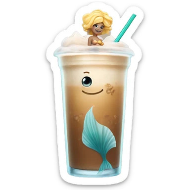mermaid swims in a huge glass of iced latte sticker