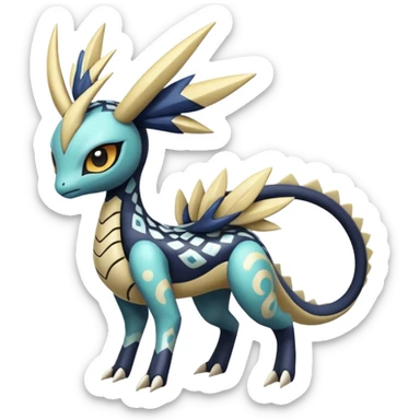 zig-zag-patterned tribal tropical hot spotted Meloetta-Dialga-Giratina-Noibat-Pokémon-Fakémon-fusion-hybrid-creature sticker