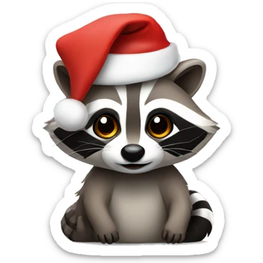 cute raccoon wearing santa hat sticker