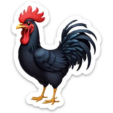 Cinematic Cute Yawning Black Rooster Portrait Emoji, Head tilted slightly with a dramatic, wide-open yawn, showcasing a soft, downy black plumage with a crisp red comb and drooping wings, round eyes barely open in drowsy contentment, Simplified yet irresistibly adorable features, highly detailed, glowing with a soft, cozy glow, high shine, relaxed yet expressive, stylized with a touch of whimsy, bright and endearing, soft glowing outline, capturing the essence of a sleepy yet affectionate rooster, so drowsy it feels like it could stretch out of the screen and curl up for a nap! sticker