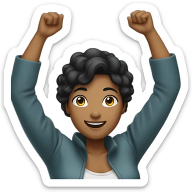 black hair white woman celebrating with arms up sticker