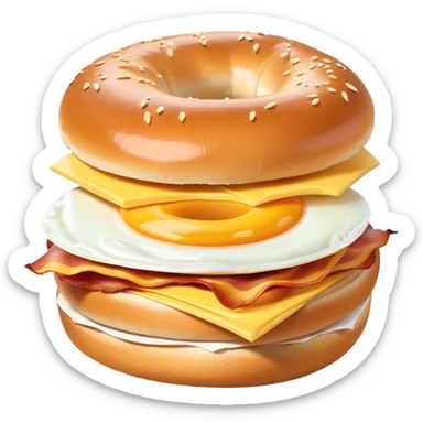 bacon egg cheese bagel with bite taken out in a bag  sticker