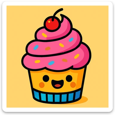 stylized playful cupcake with pink icing, no text sticker