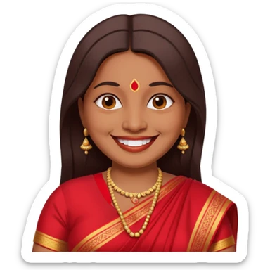 40 yr old chubby indian woman, dark skin, straight brown hair, big smile, white teeth sticker