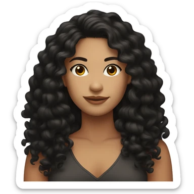 Head, Tan skin woman, thick long curly black hair , dark eyes, soft smile sticker