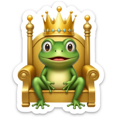 A cry frog wearing a crown, confidently sitting on a golden throne, cry tear from eyes, portrait, bust up sticker
