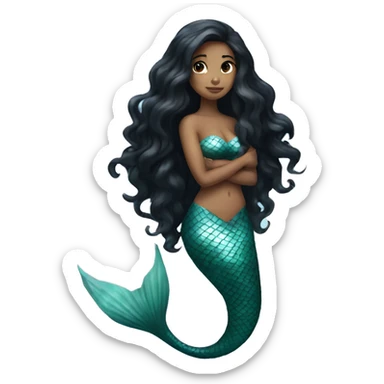 full body mermaid, black hair, asking silenc sticker