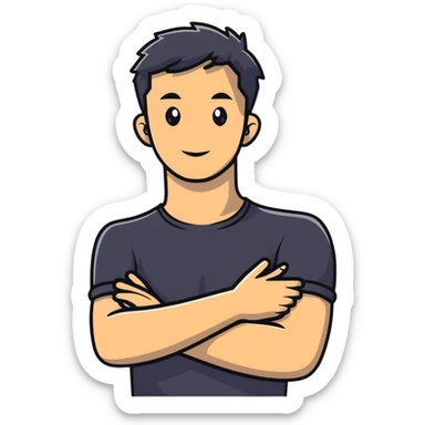 man with his hands on his neck and his arms crossed sticker