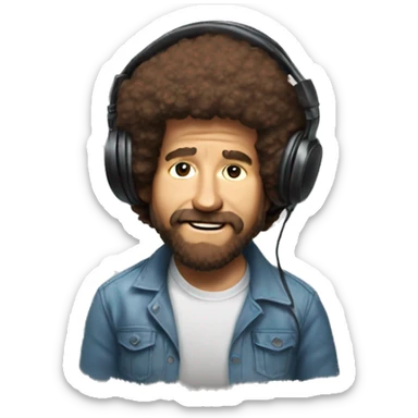 Bob ross with headphones  painting  sticker