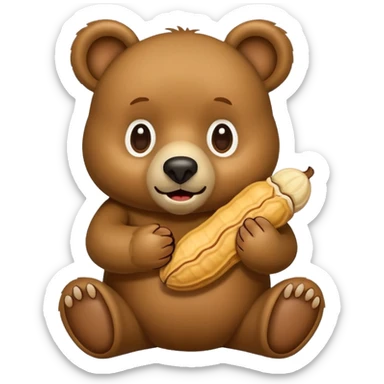 A bear holding a peanut sticker