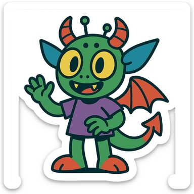 kid character that is 20% dragon, 60% alien, and 20% demon sticker