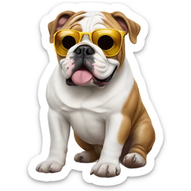 English bulldog wearing sunglasses on beach sticker