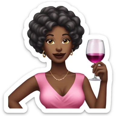 Black coquette girl with a buss done wigwearing pink and makeup holding a glass of wine sticker