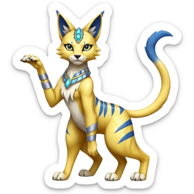 Modern anthropomorphic furry futuristic shiny colorful Bastet-Lombax-Zeraora-Renamon-fusion (full body) sticker