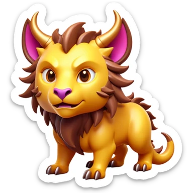 Clash of Clans aesthetic: Cinematic Playful Beast Emoji, rendered in a 3D vector-style similar to standard emojis with minimal shading and bold, simplified shapes. A compact, isometric mythical creature with wild, majestic features and fierce yet endearing eyes, softly glowing with a primal enchanted charm. Simplified yet unmistakably iconic, highly detailed and consistent, glowing with a soft radiant shine and high polish. Stylized with a touch of mythical wildness and a soft glowing outline, capturing the essence of a legendary beast with a friendly, playful allure! sticker