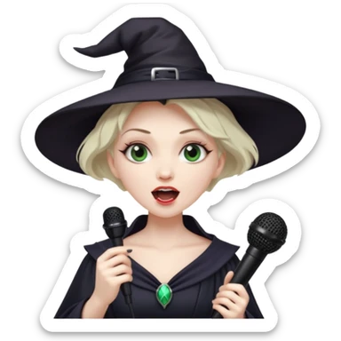 Witch singing with micro, half body sticker
