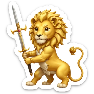    Please create a golden lion holding a curved sword with the half sun on top of the lion’s back? sticker