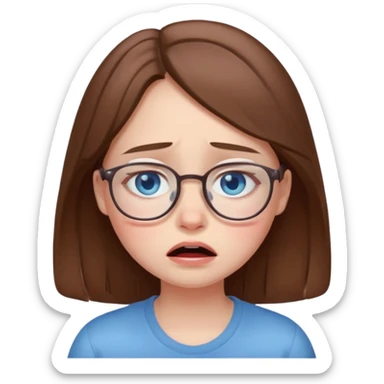 cute brwonhear girl with blue eyes and glasses is  crying sticker