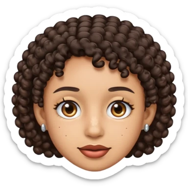 an emoji with a mixed skin color, short dark brown curly hair with 2 silver stud earrings on both ears and 2 slits on each eyebrow sticker