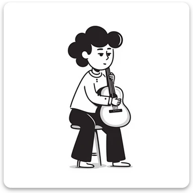 sad musician with guitar looking up thoughtfully sticker
