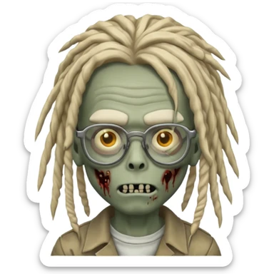 A zombie boy with dreads and glasses sticker