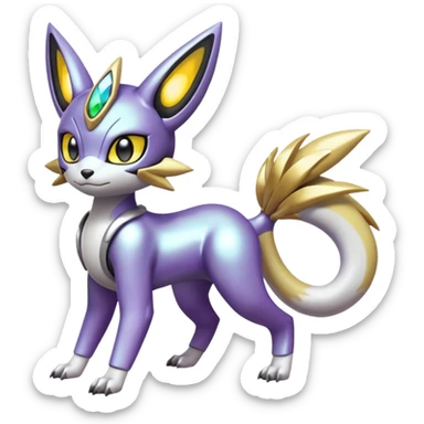 Glowing futuristic cyber-Meloetta-Renamon-Protogen-Palkia-hybrid-fusion-Fakémon-creature, full body sticker