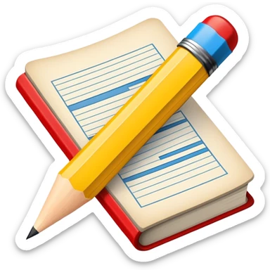 Vintage comic book emoji: an open comic book with classic panels, bold lines, and vibrant colors like red, yellow, and blue. A pencil writes text on the page, symbolizing the creation of the story. Transparent background, evoking the classic feel of old-school comics. sticker