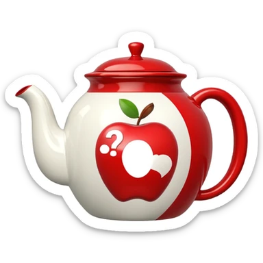 bright colored Apple emoji style teapot with large question mark sticker