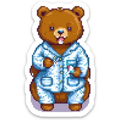 A bear in pajamas, brushing teeth sticker