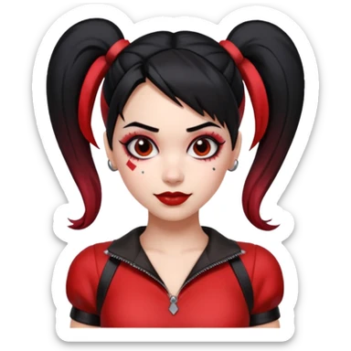 black haired woman in harley quinn outfit sticker