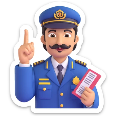 Pakistani bus conductor in traditional uniform with mustache, holding ticket book, expressive face, South Asian features, simple background sticker