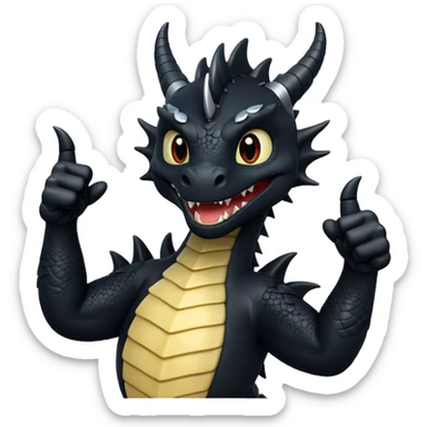 fully black dragon with white background and holding a talon up as a thumbs up…. Smiling at the screen close up. sticker