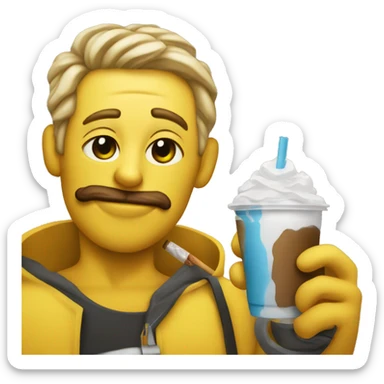 yellow emoji smoking and holding an iced coffee sticker