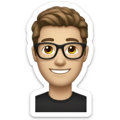 man with brown hair and pale skin wearing black glasses smiling and loving me sticker