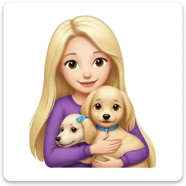 pretty woman with pale skin, very long blonde hair hugging a dog sticker