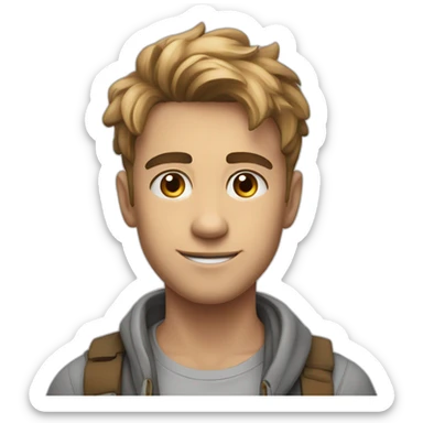 A 26 years boy look at the camera and rise his one has  sticker