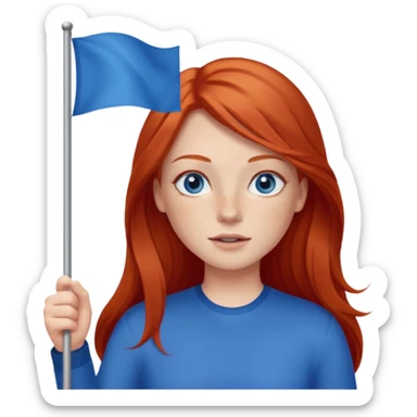 red head blue eyes freckles straight long hair waving red flag sticker